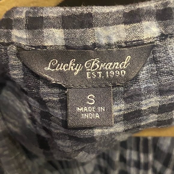 LUCKY BRAND Sleeveless Blue & Black Plaid Tie front top Size S Lightweight - Picture 5 of 5